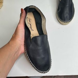 Free People black leather espadrille flats slip ons size 26